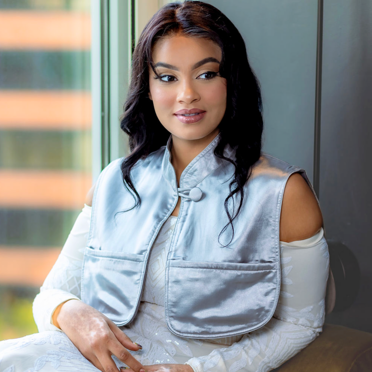 Monii Bridal Hair and Makeup Beauty Cape Silver Satin