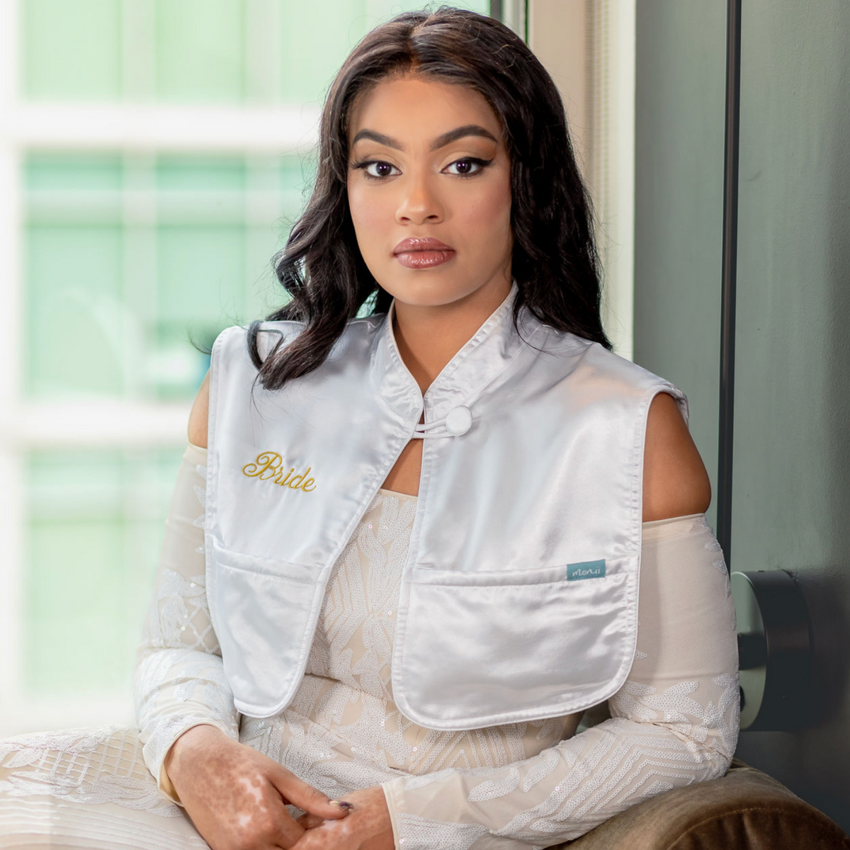 Monii Bridal Hair and Makeup Beauty Cape White Satin