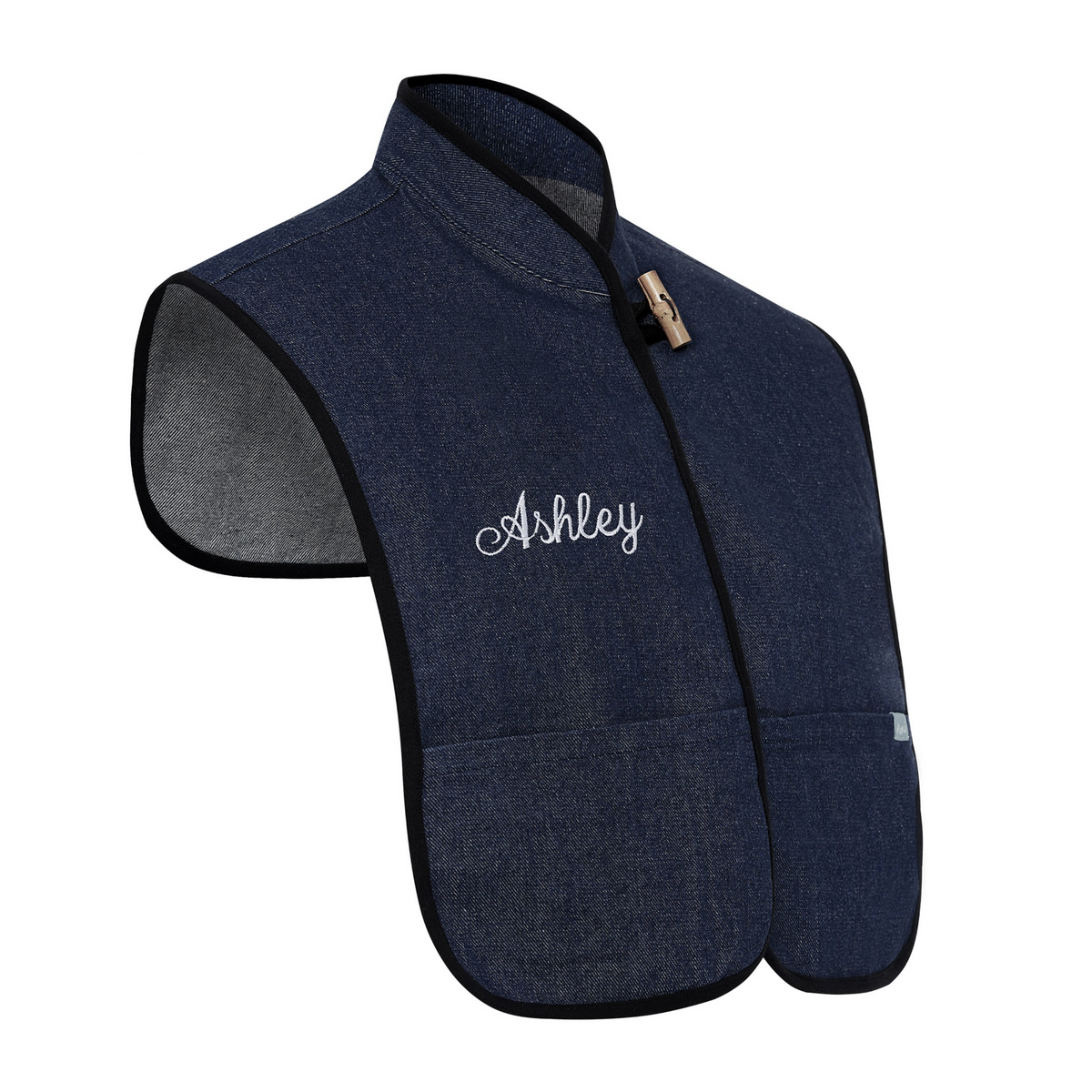 Bridal Monii Hair and Makeup Cape, Personalized, Denim, Front