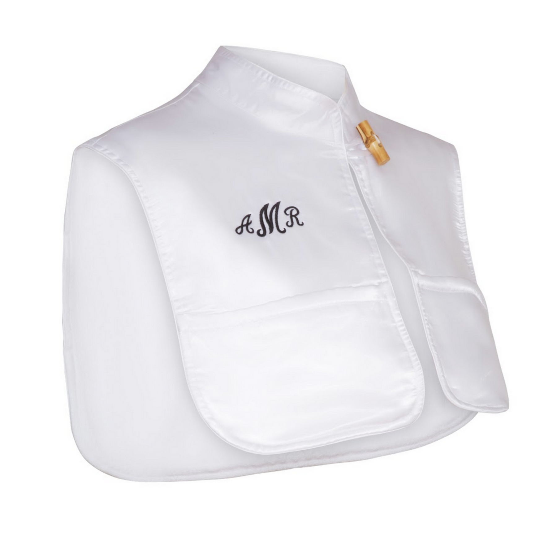 Bridal Monii Hair and Makeup Cape, White Satin, Personalized, Bamboo