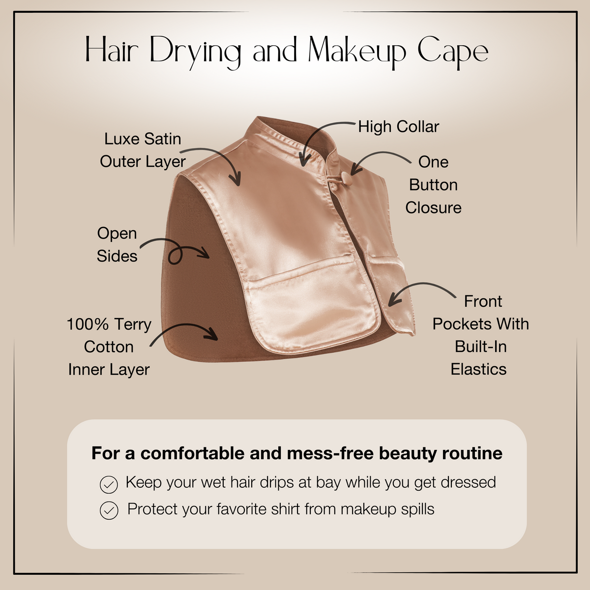Monii Hair Drying and Makeup Cape, Champagne
